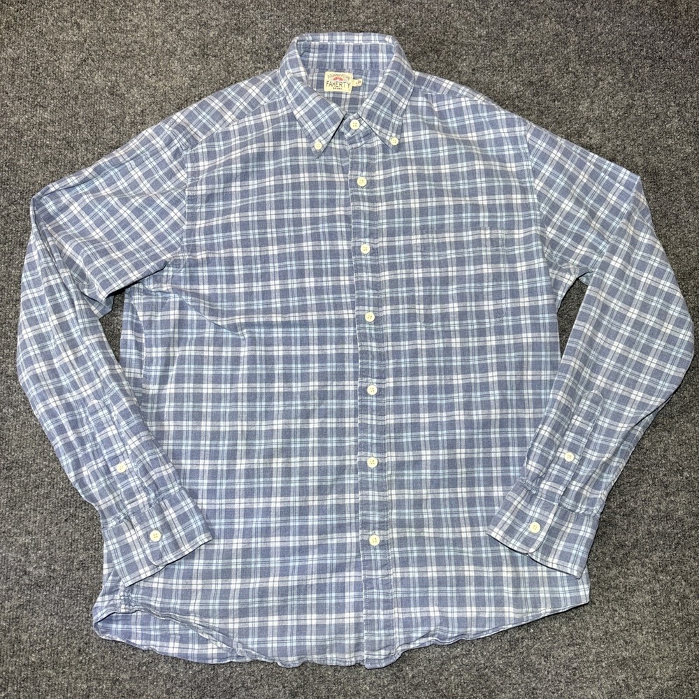 Faherty Brand Men's Blue  Checkered Button-Up Shirt L Large